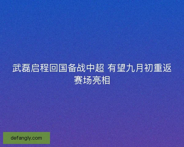 武磊启程回国备战中超 有望九月初重返赛场亮相